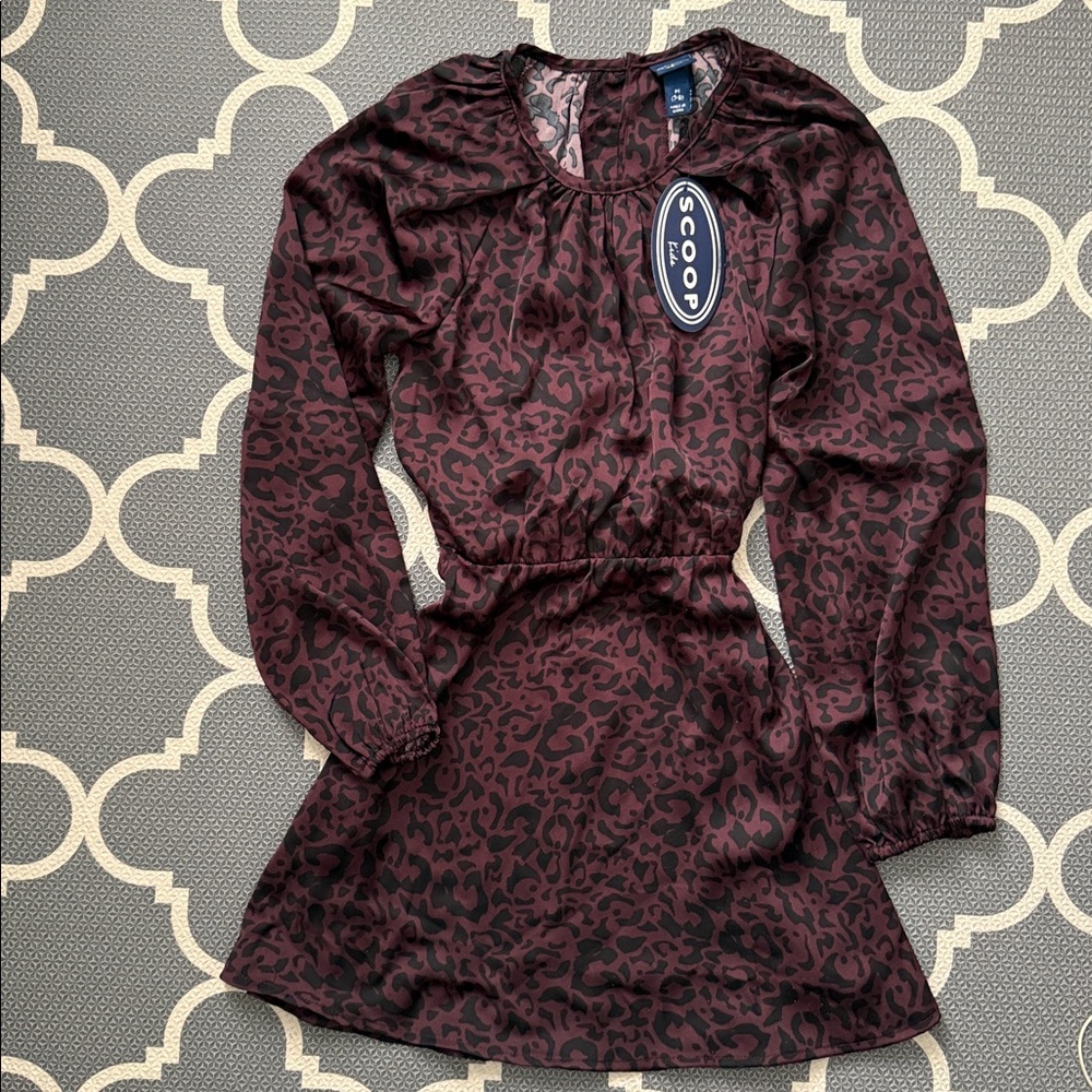 Scoop Kids Raglan Long Sleeve Leopard Print Mini Dress - Size M (7-8)